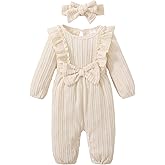 Happy Town Baby Girl Romper Infant Fall Winter Clothes Ruffle Sweater Long Sleeve Bodysuit Jumpsuit and Headband