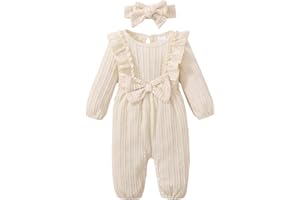 Happy Town Baby Girl Romper Infant Fall Winter Clothes Ruffle Sweater Long Sleeve Bodysuit Jumpsuit and Headband
