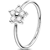 Jewseen 925 Sterling Silver Nose Rings Hoops 20g 14K White Gold Plated Nose Ring for Women Flower Nose Piercing Jewelry Sterling Silver Notril Hoop