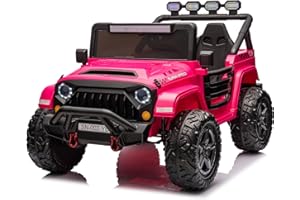 Sopbost 24V 2 Seater Ride On Truck 4WD Ride On Toys Car with EVA Tires Wheels Off-Road Battery Powered Electric Ride On Car with Remote Control, LED Headlights, Spring Suspension, Rose Pink