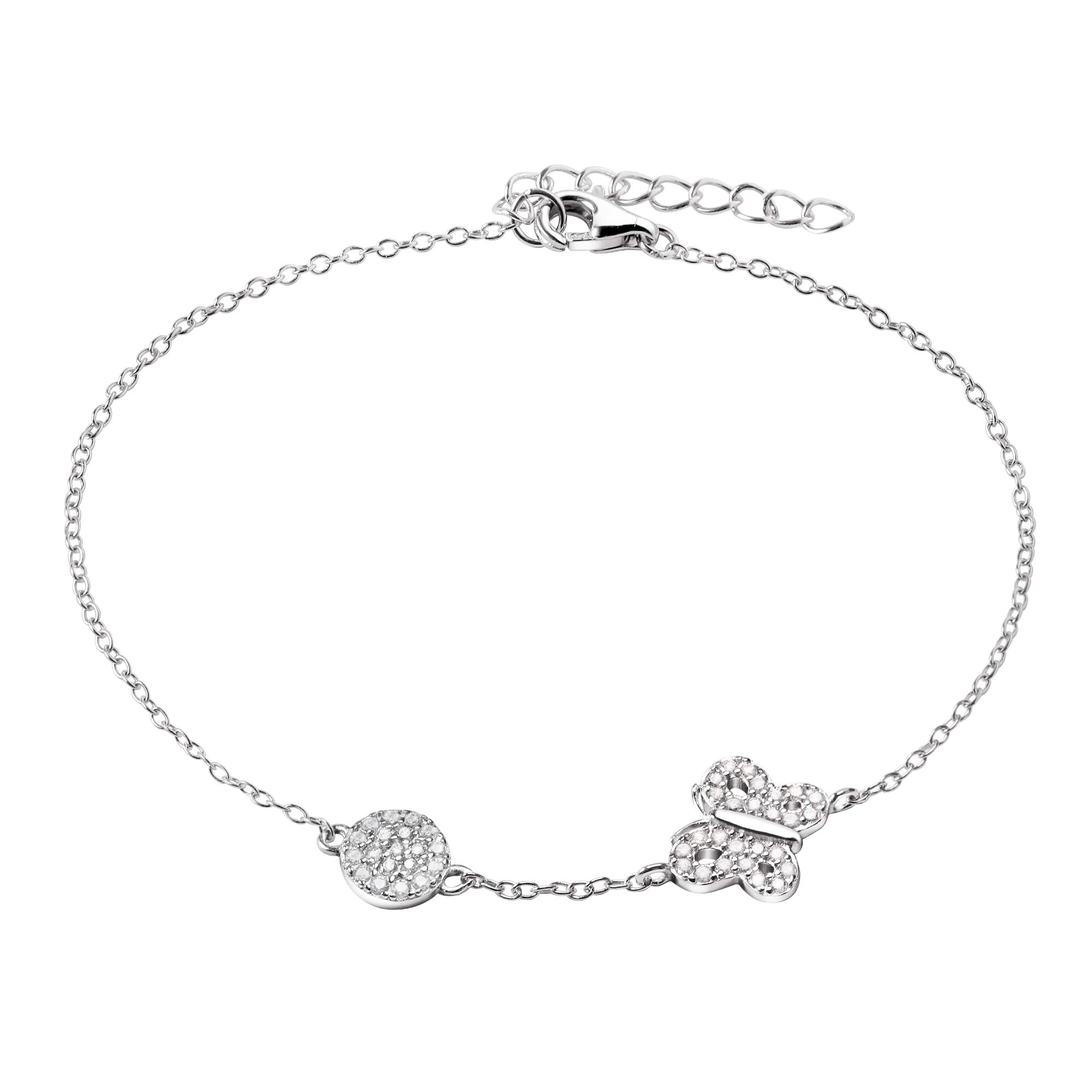Franki Baker Pretty Dainty Flower & Clear Crystal Butterfly Bracelet 925 Sterling Silver. Length 18cm