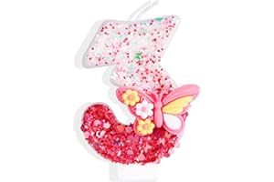 ZI LAN 3rd Birthday Candles for Girls, Pink Butterfly Number 3 Candle for Cake Topper Decorations for Girls Birthday Party Wedding Anniversary Celebration Supplies