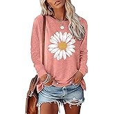 BAOKUAN Women's Sunflower Graphic Long Sleeve Fashion Floral Printed Casual Cotton Tee Tops Cute Funny Tees Shirt