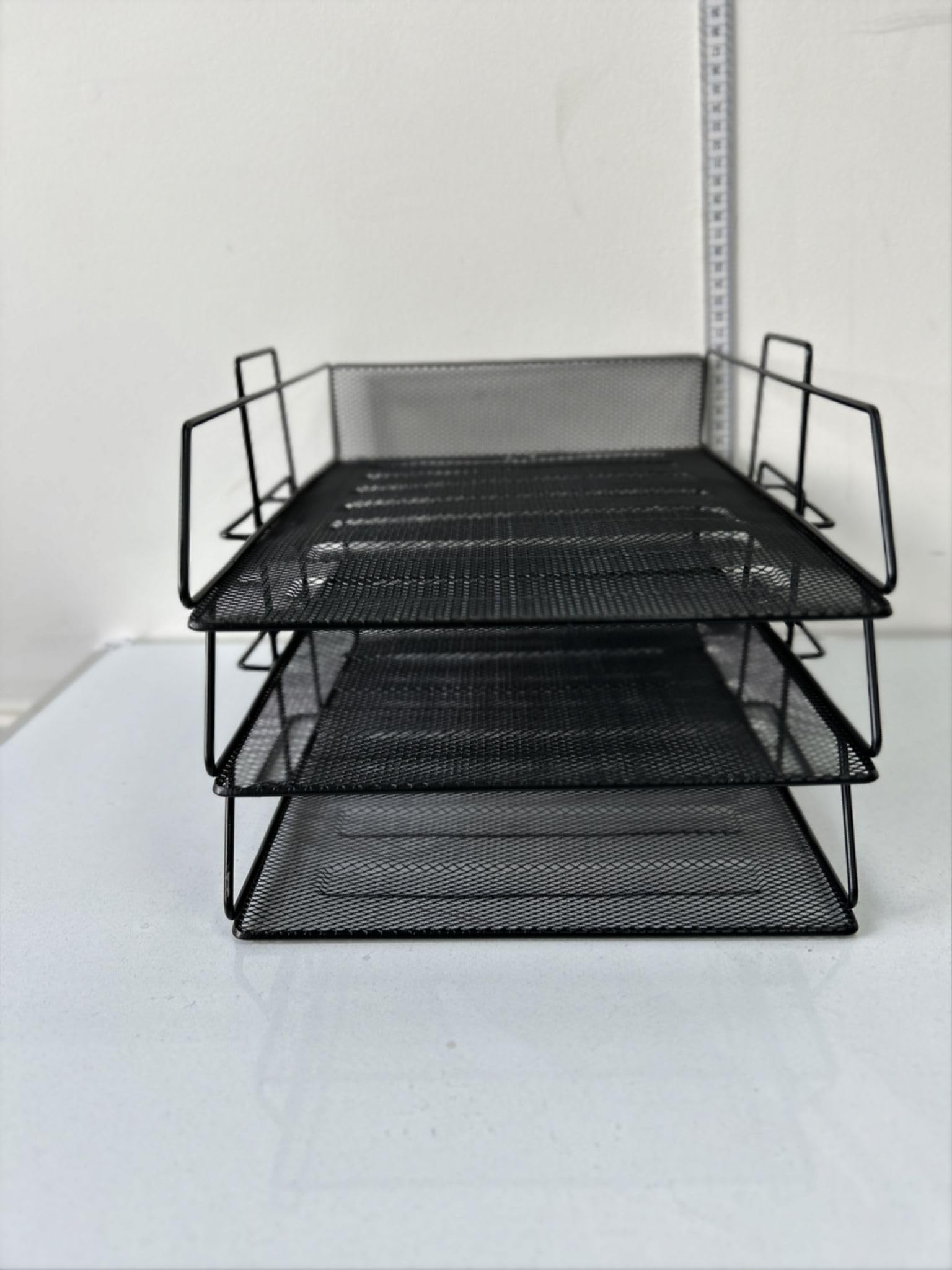 3 Tiers Black Mesh Filling Front Load Letter Paper Storage Tray Organiser Home Office Use
