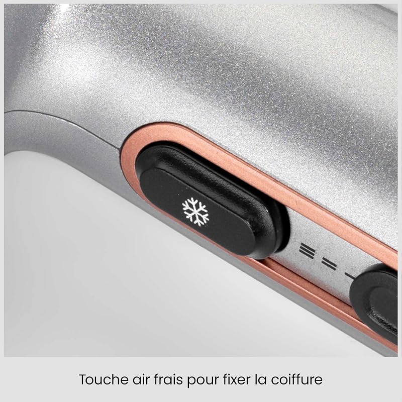 Sèche-Cheveux Cosmos avec Diffuseur, Léger – Sèche-cheveux puissant et élégant de 2100W, Technologie ionique anti-frisottis, 3 températures & 2 vitesses, Argenté, D580DE