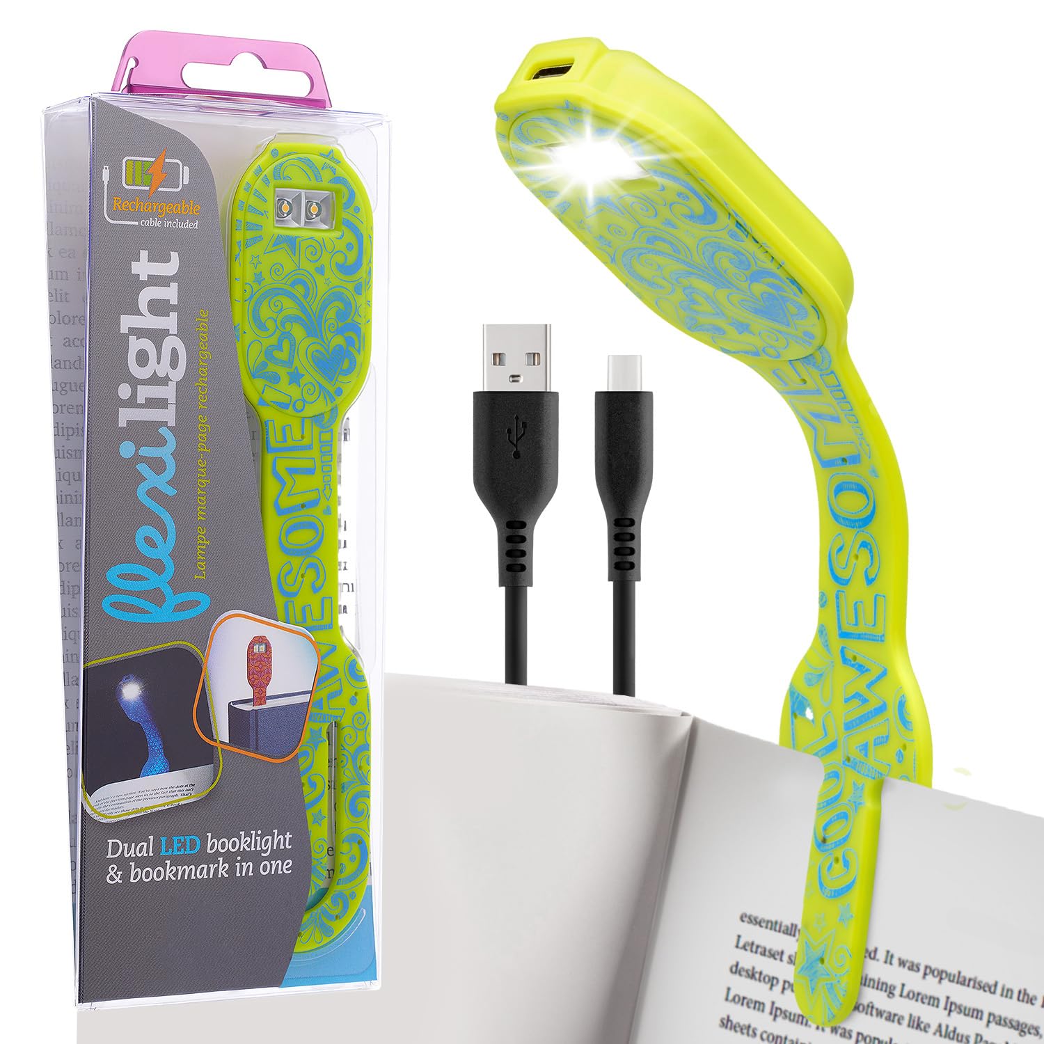 Flexilight Reachargeable Reading Light | 2 in 1 Bookmark Book Light | LED Clip On Reading Lamp | Children and Adult Book Torch | Book Accessories | Gift for Readers, Book Lovers.