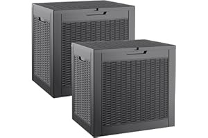 NBYSGO 35 Gallon Outdoor Storage Box Set of 2, Waterproof Resin Deck Box with Lockable, Patio Furniture Storage Bin for Package Delivery, Patio Cushions, Garden Tools, Pool Accessories, Black