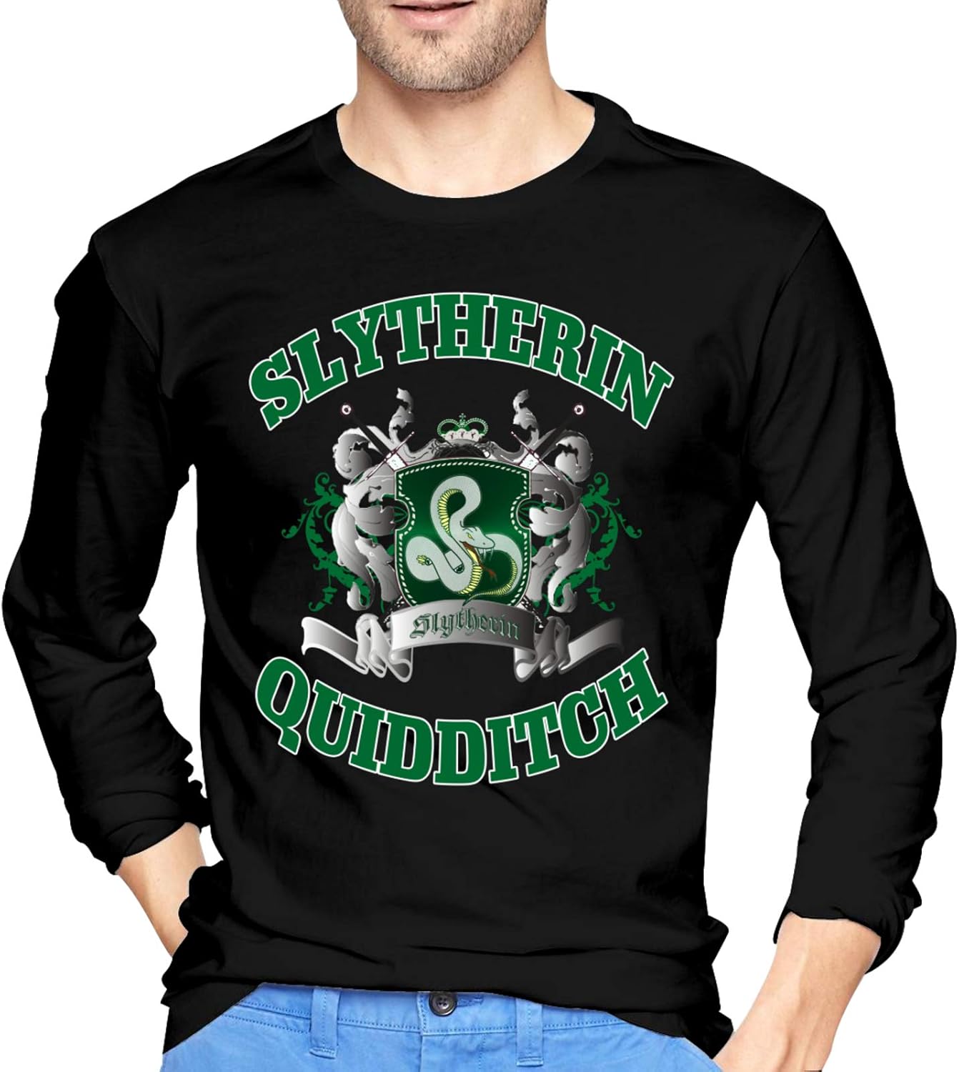 YTCAGO Mens T-Shirt, Harry Potter Slytherin Long Sleeve T Shirt Classic Round Neck Cotton Shirts 