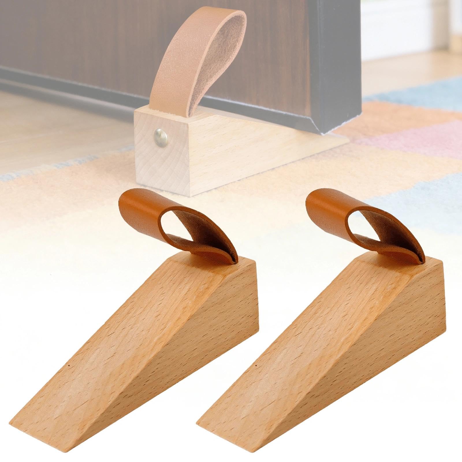 LERANXIN 2 Pack Wooden Door Stop, Wooden Wedges Beech Bottom with Anti-Slip Pad, Door Wedge Suitable for All Types of Doors