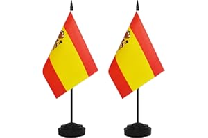 YAMIUO 2 Pack Spain Desk Flag Set, Spanish Desktop Small Miniature Table Office Flag with 12" Black Pole and Black Base, Offices, Classroom, Home, Festival Decoration (Spain)