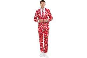 Offstream Men's Party Costumes - Christmas Theme Party Suits - Slim Fit - Includes Matching Blazer Jacket, Pants & Tie