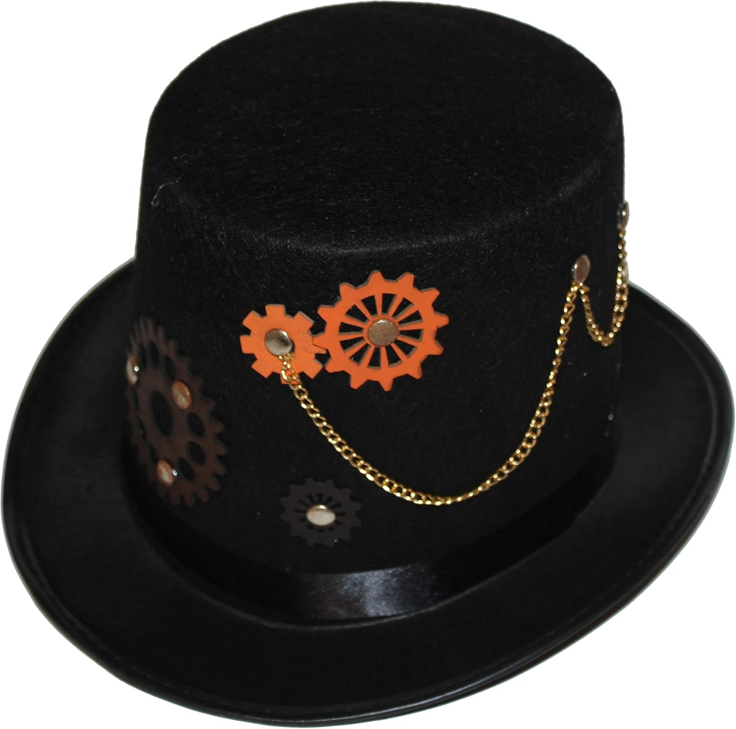 Steampunk Costume Felt 5" Top Hat w/Gears and Chains, 8