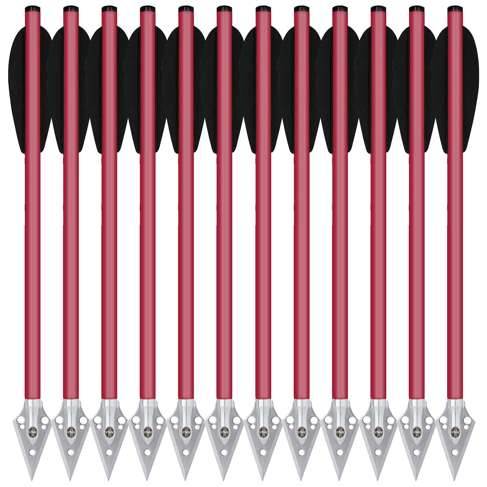 PMSM 6.3" Pistol Crossbow Bolts, Mini Aluminium Crossbow Bolts Arrows with Steel Broadhead Tips for 50-80lbs Pistol Crossbow Precision Target Practicing Shooting and Small Hunting Archery (12PCS Red)