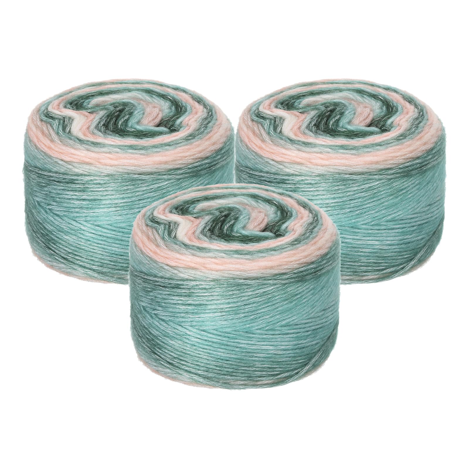 uxcell 3Pcs 100g Gradient Cake Cotton Yarns, Soft Rainbow Yarn Ball for Knitting and Crocheting Craft Project, Mixed White Green (300g x 3, 245M L Each)