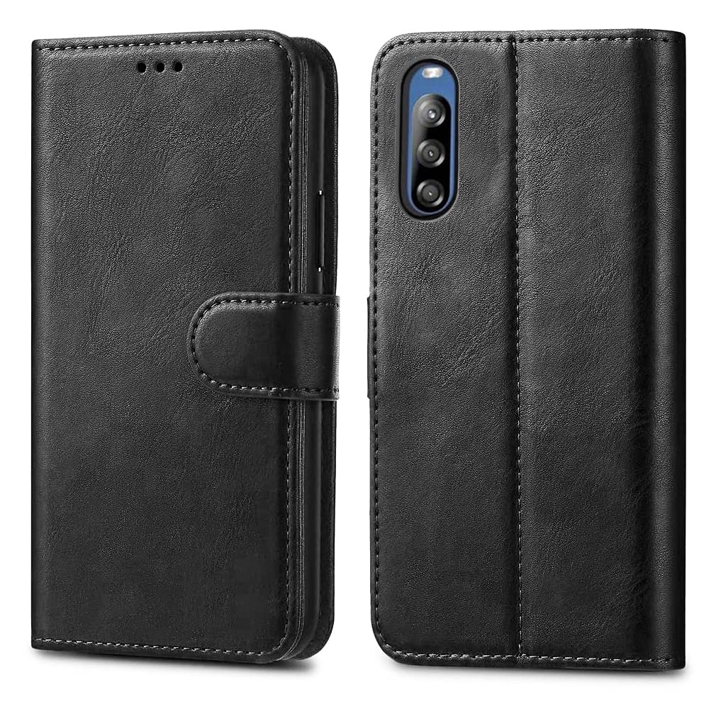 GAPlus Sony Xperia L4 Leather Case - Premium Wallet Case Leather Flip Cover For Sony Xperia L4 6.2" [Card Holder] [Magnetic Closure] (Black)