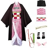 Buyoem Anime Cosplay Costume Kimono for Adult Robe Halloween Outfit With Props Wig