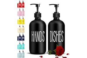 COHOSEGE Glass Soap Dispenser Set 2 Pack,Contains Hand and Dish Soap Dispenser.Premium 16 Oz Black Kitchen Soap Dispenser Set for Kitchen Sink and Farmhouse Decor