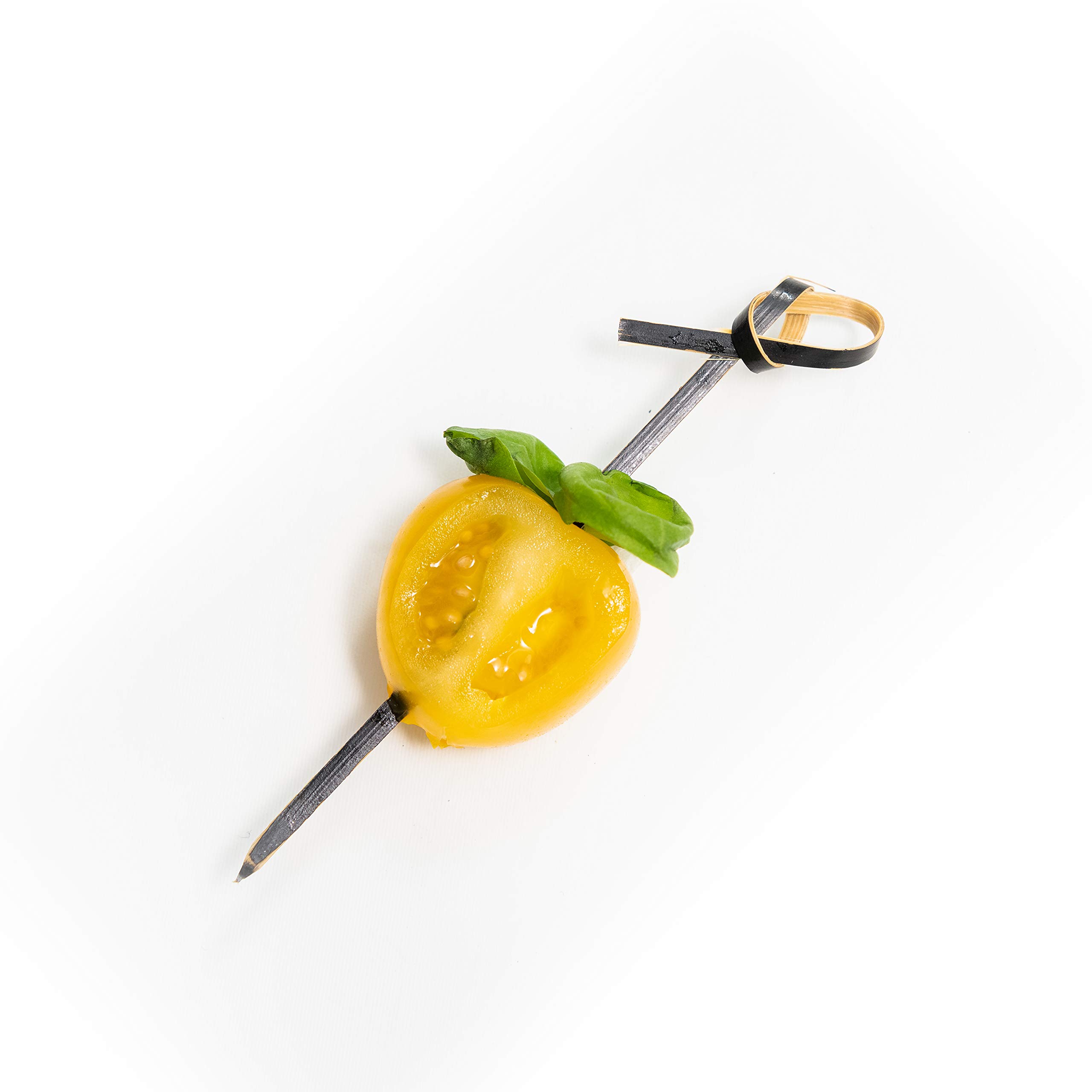 Canape King Bamboo Knot Toothpicks | 100 Pcs Cocktail Sticks with Looped Knot 9cm Mini Toothpicks | Eco-Friendly Skewers for Appetizers, Cocktail Drinks, Garnish Accessory & Party Supplies (Black)