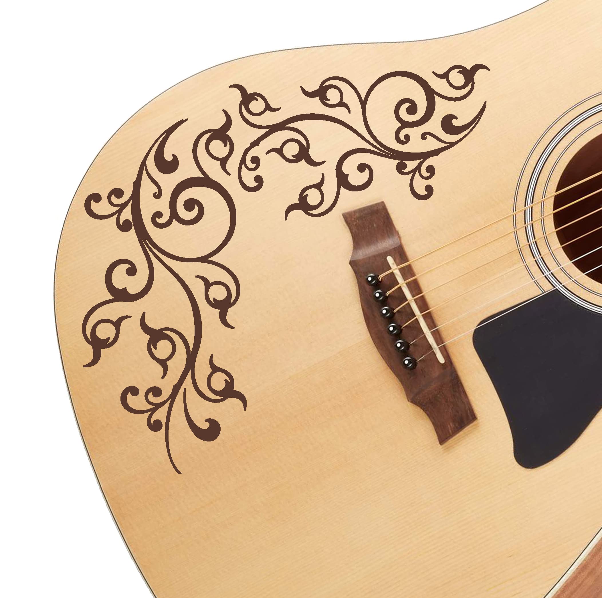 DesignDivil Custom Made Flower Swirl Sticker Fits Guitars & Basses. Colour Options Available. (Brown)