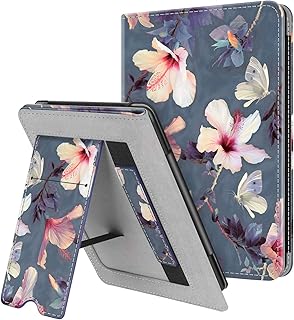 Fintie Hülle kompatibel für Kindle Paperwhite (10. Generation - 2018 / alle Generationen) - Kickstand Schutzhülle mit Kartenfach Handschlaufe und Auto Sleep/Wake Funktion, Blühender Hibiskus