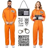 Kuberas Prisoner Jumpsuit Adult Orange Prison Costume Inmate Jail Criminal Costume Halloween Cosplay Outfit Men Women