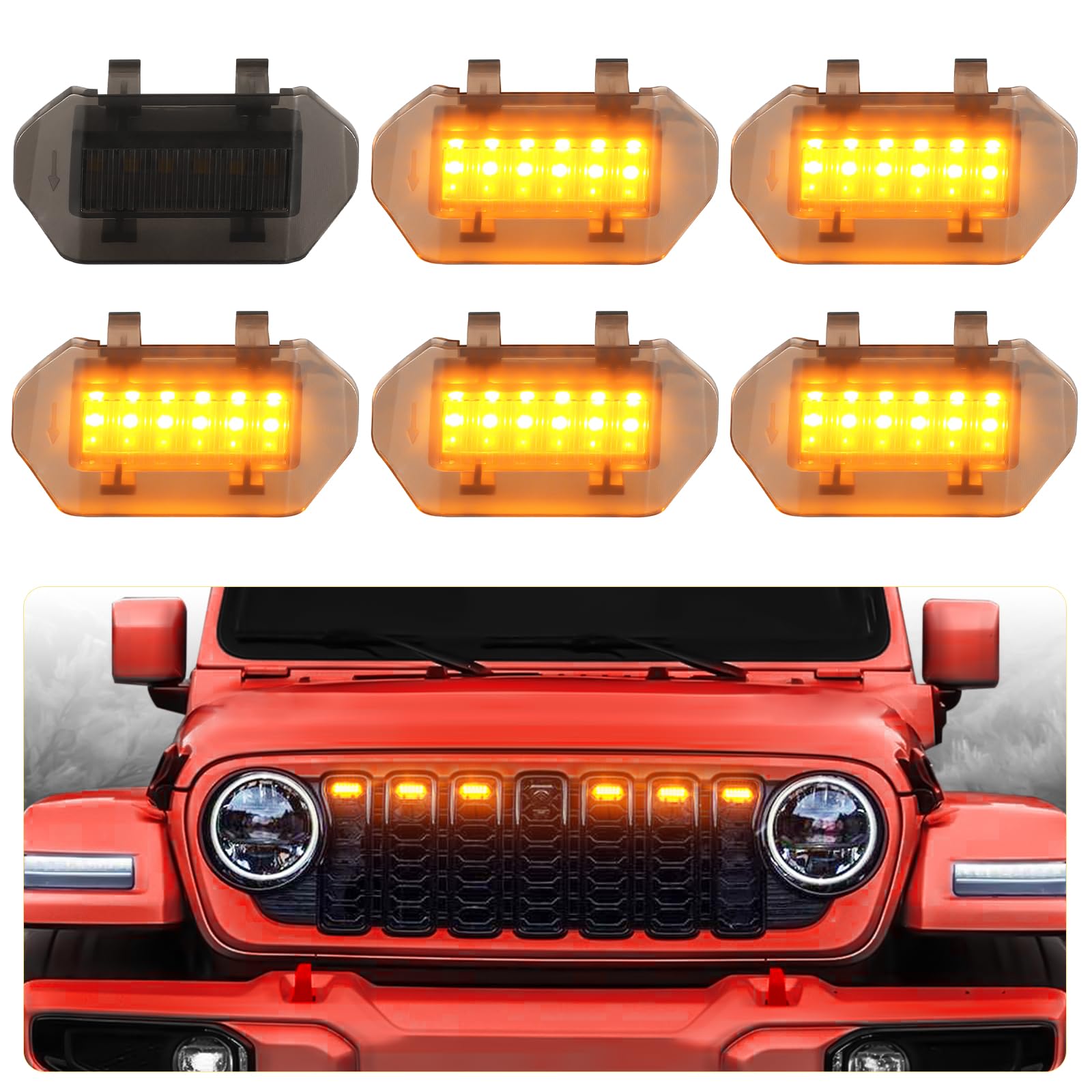 Photo 1 of Led Grill Grille Lights for 2024 2025 2026 Jeep Wrangler JL Jlu Sport Front Grills Lights Accessories 6pcs/Sets Amber LEDs