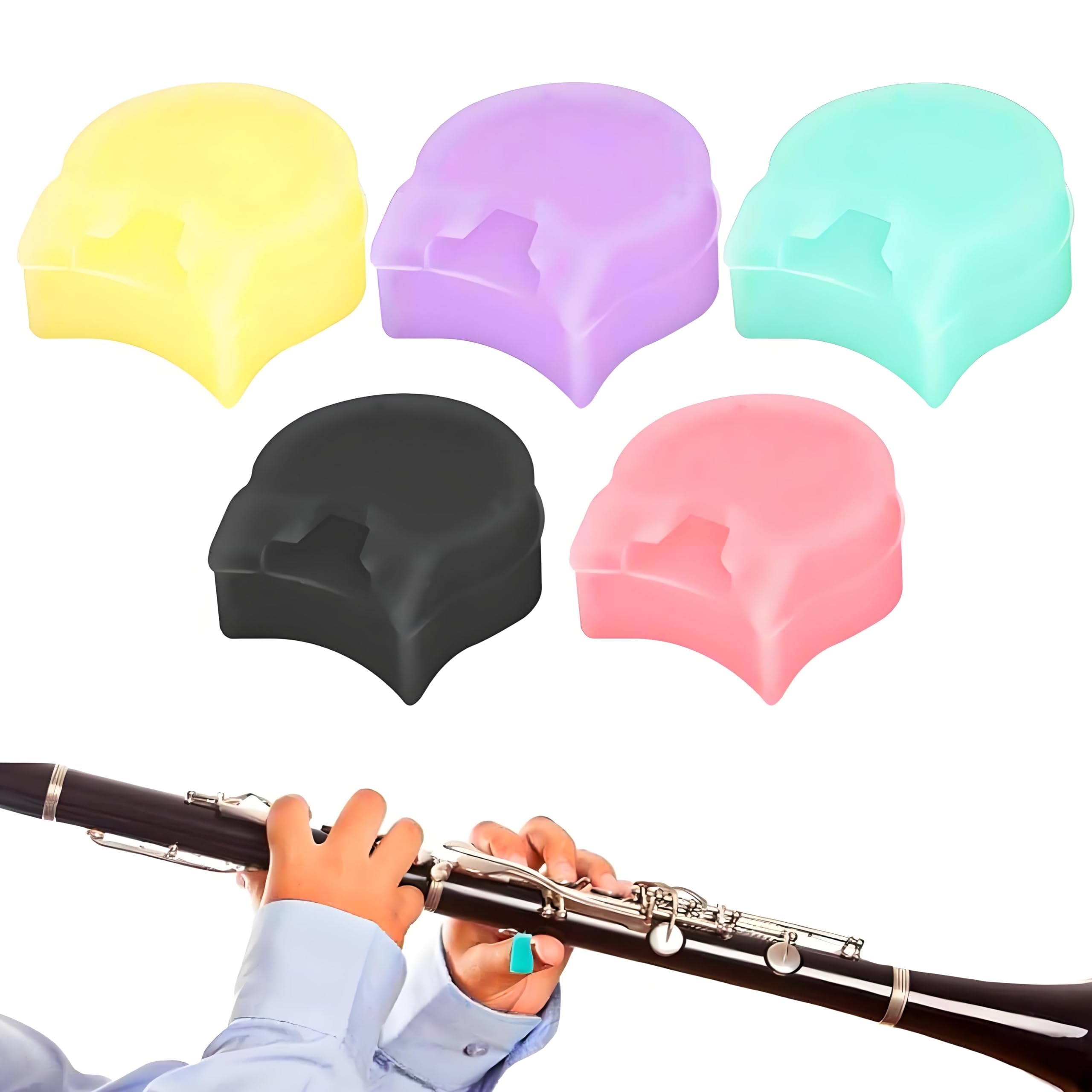 Yuiturt 5 Pcs Thumb Protector, Thumb Rest for Clarinet or Oboe, Silicone Thumb Pad for Pain Relief, for Enhanced Thumb Support During Playing (Pink, Black, Yellow, Blue, Purple)