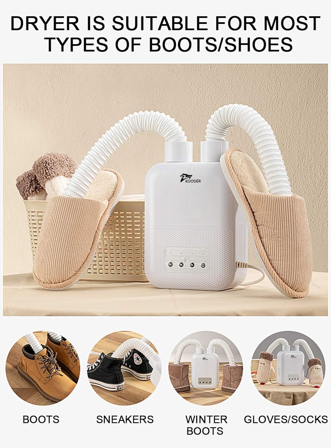 Kooder boot dryer,Shoe Dryer and Glove Dryer with Timer,Quick Drying,Eliminate Damp & Odor: Shoes