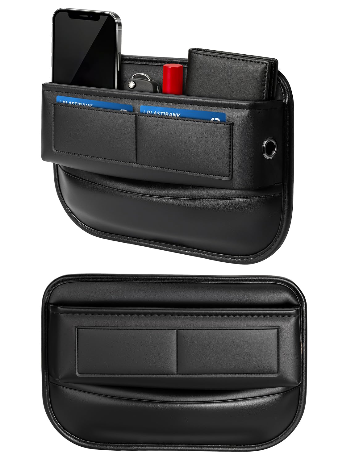 Photo 1 of 2 Pack Car Universal Fit Seat Gap Filler Organizer, Premium Leather Front Car Gap Filler, Center Console Seat Side Organizer with Card Slots for Car, SUV Truck, Easy Access to Phone, Sunglasses, Key