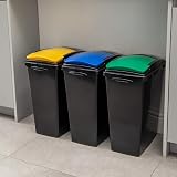Addis 40 Litre Interlocking Recycling Bins Set of 3 Blue Yellow Lids view 4