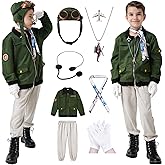 Akokvlar 9 Pcs Kids Pilot Aviator Costume Earhart Historical Costume for Girls Boys