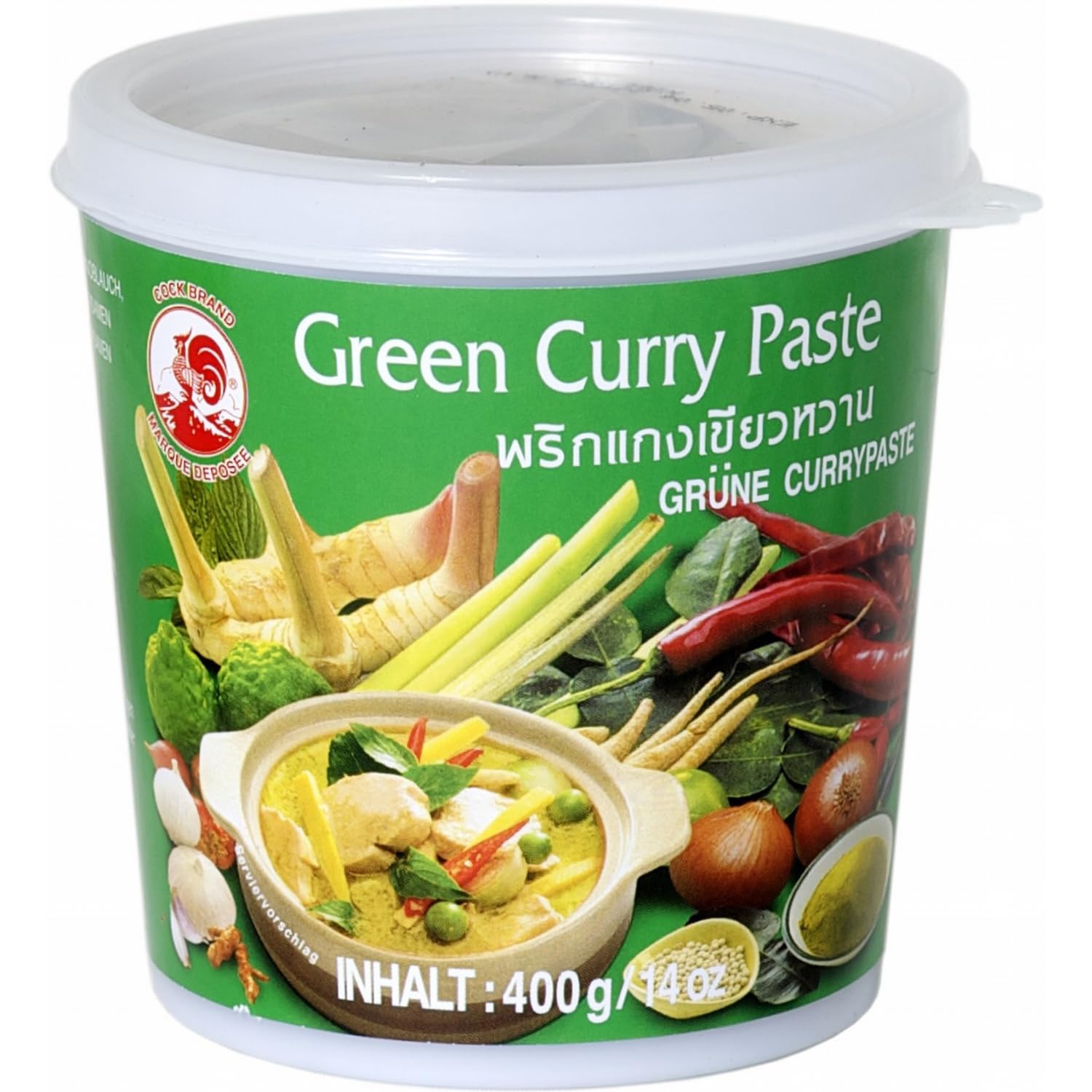 Cock Currypaste, grün, sehr scharf, authentisch thailändisch Kochen, natürliche Zutaten, vegan, halal und glutenfrei (1 x 400 g)