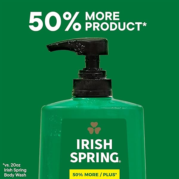 IRISH SPRING ORIGINAL MOISTURIZING BODY WASH FOR MEN, 24-HOUR FRESH, FACE AND BODY WASH, BIODEGRADABLE INGREDIENTS, PARABEN FREE, COOL FRESH SCENT, 30 FL OZ PUMP BOTTLE