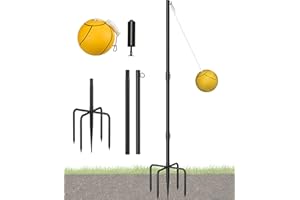 Ansionsol Heavy Duty Tetherball Sets with Ball & Rope for Backyard, Adjustable Iron Sleeve Tetherball Equipment for Outdoor Playground, Tether Ball Pole with 5-Prong Base for Dogs/Kids/Adults