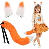 XEPST Fox Ears and Tail Set, Animal Fox Costume Set with Orange Fluffy Ears Furry Faux Fur Fox Tail for Animal Costume Cosplay Birthday Party Accessories Halloween Carnival Fancy Dress Party Supplies
