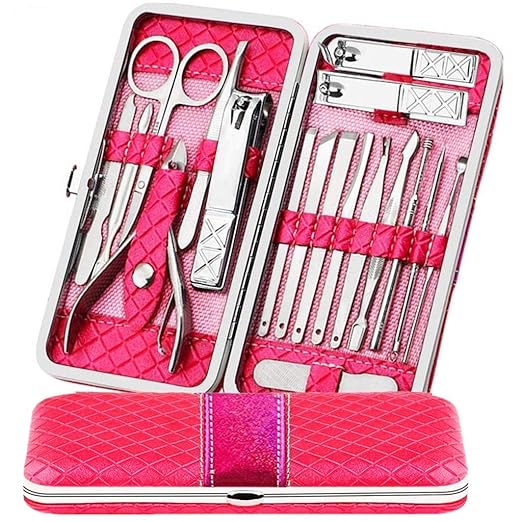 Teamkio Manicure Pedicure Nail Clippers Set Travel Hygiene Kit Stainless Steel Professional Cutter Care Set Scissor Tweezer Knife Ear Pick Tools Grooming Kits with Leather Case (18pcs, Pink) best nail care kit Teamkio Manicure Pedicure Nail Clippers Set Travel Hygiene Kit Stainless Steel Professional Cutter Care Set Scissor Tweezer Knife Ear Pick Tools Grooming Kits with Leather Case (18pcs, Pink) best nail care kit