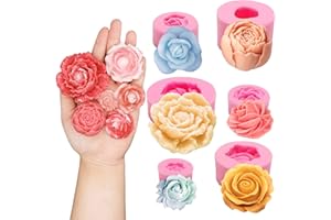 WEHOUS 6PCS 3D Flower Fondant Molds Set, Rose Silicone Molds for Candle Soap Making, Handmade Cake Dessert Decoration Chocolate Cupcake Candy Ice Mold, Resin Concrete Art Crafts Accessories
