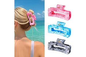 SHINLEA 3Pcs Hair Claw Clips for Women, 4.1 Inch Non slip Medium Claw Clip, Reference Ink Painting Design, Ideal for Home Party and Work Styling, Hair Accessories for Girls Gift (Pink Blue Gray)