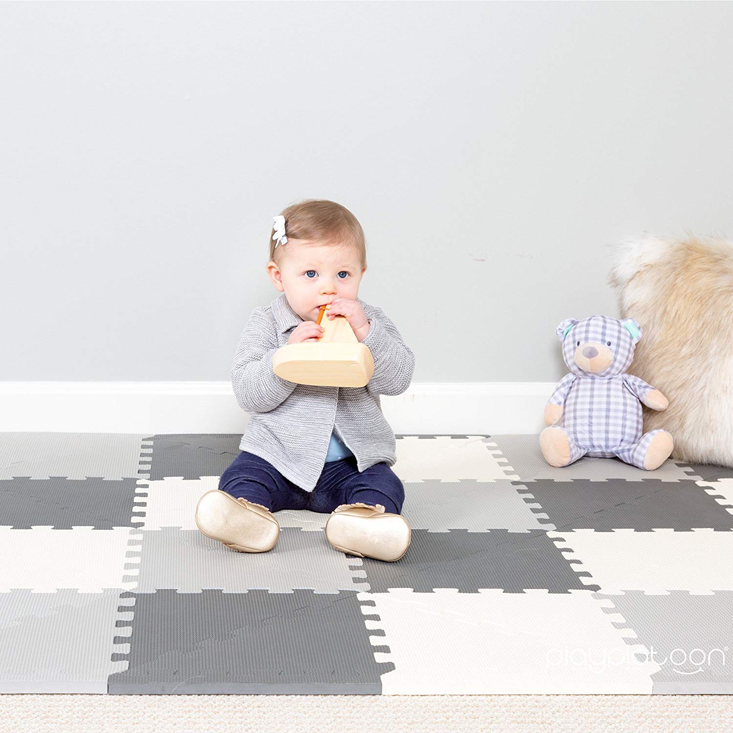 Non-Toxic Extra-Thick 96 Piece Triangle Play Mat - Comfortable Cushiony Foam Floor Puzzle Exercise Mat for Kids & Toddlers : Baby