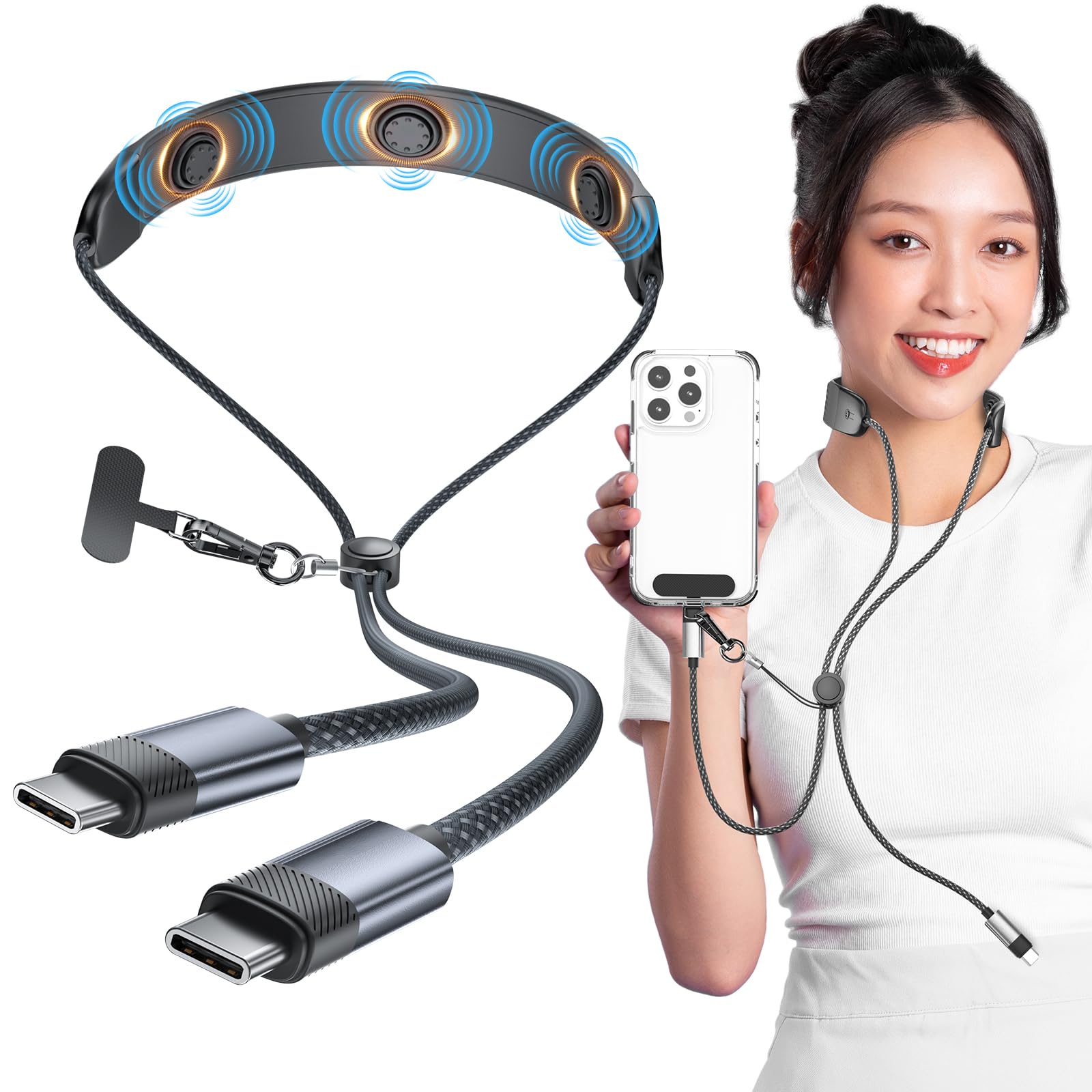 Photo 1 of PonJel Neck Massager with USB C to USB C Cable, 100W Fast Charging Type C Charger Cord with Electric Massagers, 3 in 1 Braided USBC Phone Charger Cable with Massage and Phone Tether Tab for Cell Phone