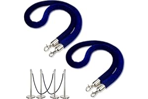 XINLTC 2 pcs Blue Velvet Stanchion Rope, 5 Feet Crowd Control Safety Barriers with Polished Silver Hooks, Thick Stanchion Queue Barrier Rope for Carpet Events Movie Theaters Grand Openings