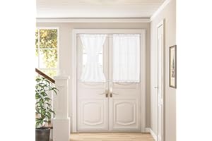 DUKIYO White Door Curtains 40 Inches Long Semi Sheer Linen Drapes 2 Panels for Kitchen Window Front Glass Door Tieback Sidelight Drapes Light Filtering Privacy French Door Curtains 2 Panels W35xL40