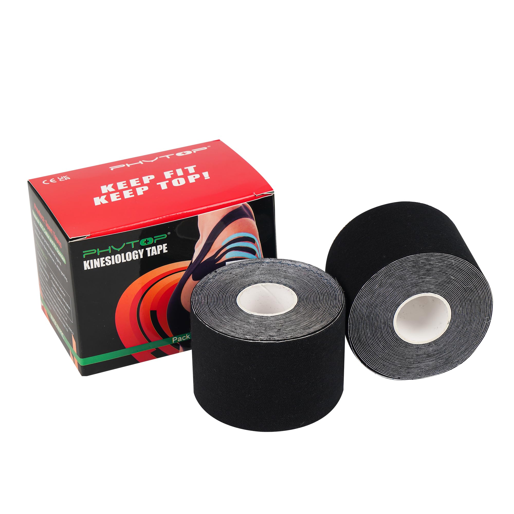 Black Physio Tape Kinesiology Tape for Knee, Shoulder, Ankle, Feet Support, Perfect Medical Tape for Sport Injury and Physical Therapy, 2 Pack