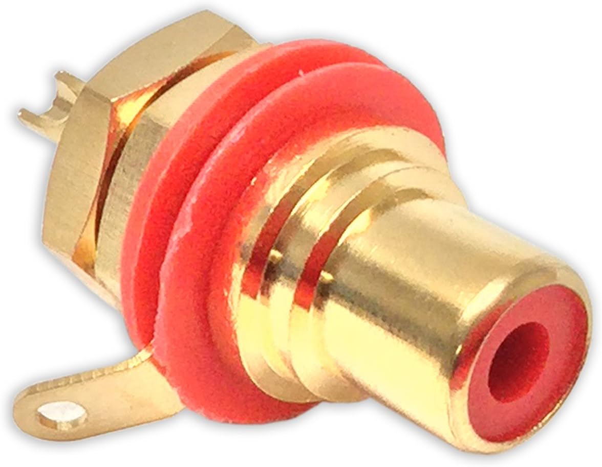RCA Phono Chassis Panel Mount Socket, Gold Plated Connector, Red Colour Coding