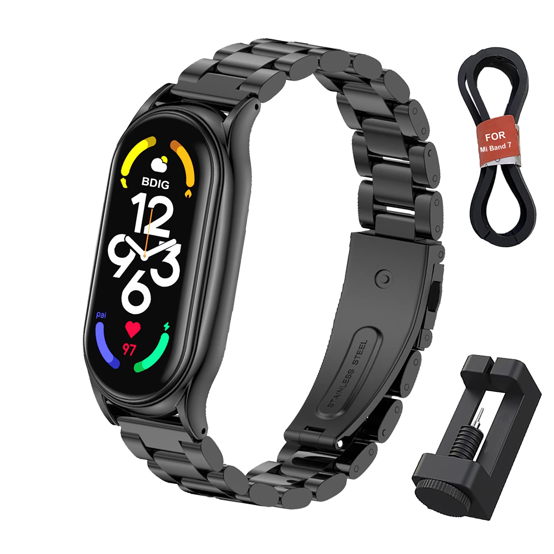 BDIG Compatible For Xiaomi Mi Band 7 Strap, Metal Bracelet MiBand 7 Waterproof Stainless Steel Wrist Strap Accessory Band Strap for Xiaomi Mi Smart Band 7