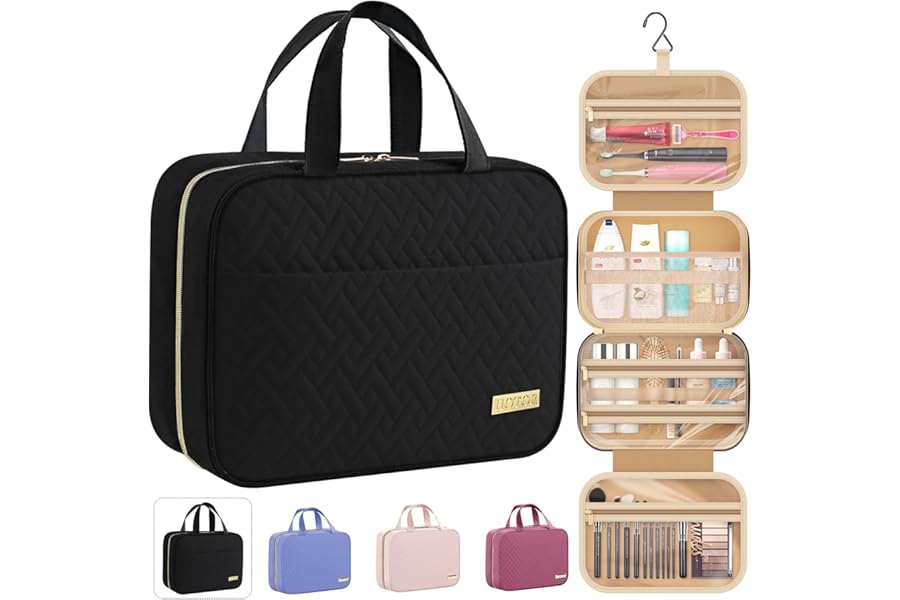 HOTOR Travel Toiletry Bag – Hanging Toiletry Bag for Women & Men, Makeup Bag/Big Comparment, Waterproof for Travel Accessories, Travel Essentials, Medium, Black