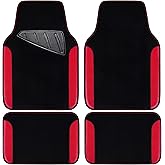 CAR PASS Rainbow Waterproof Universal Fit Faux Leather Car Carpet- Anti-Slip Nibbed Backing Floor Mats for SUV, Vans,Sedans,Trucks, Automotive Set of 4 for Women (Black with Red)