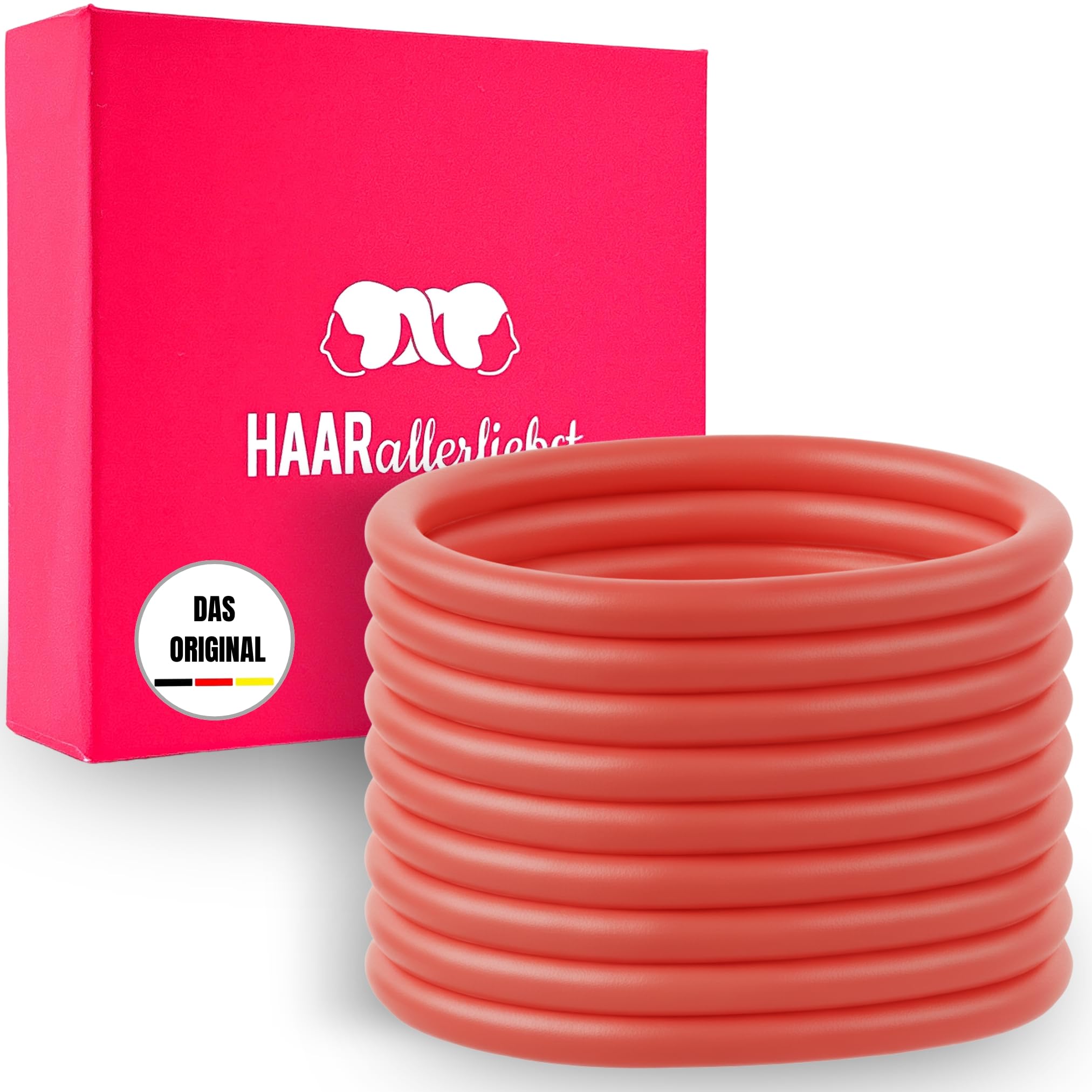 HAARallerliebst Silicone Hair Bobbles (Pack of 9, Salmon, 5 cm) with Box for Storage