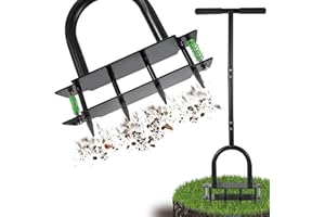 Yociqeul Lawn Aerator - Aerator Lawn Tool, Manual Metal Spike Lawn Aerator Tool with Spring, Automatic Dirt and Leaf Clean Design, Yard Aerator for Lawn for Loosening Soil, Garden Tool