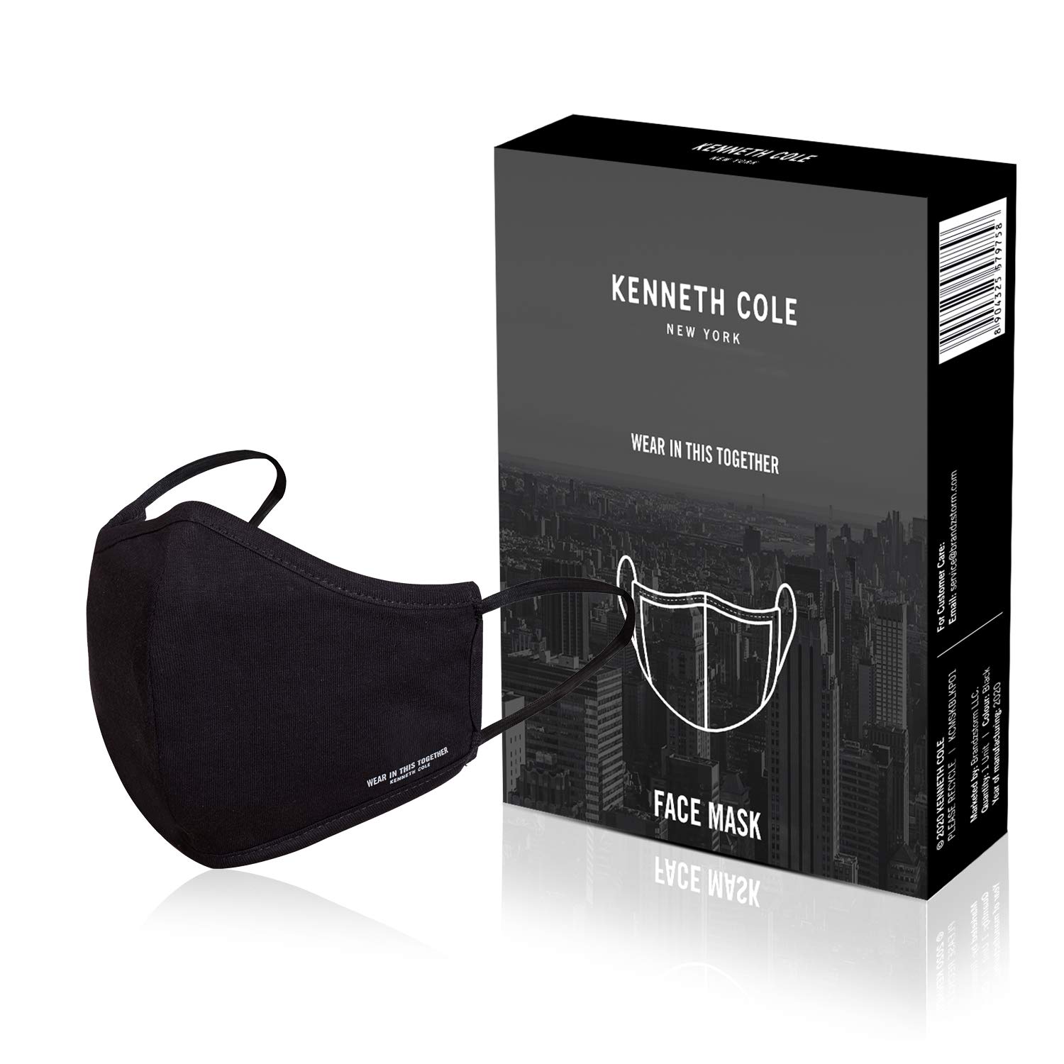Kenneth Cole Black Pure cotton Breathable Reusable & Washable Face mask suitable for Indoor & Outdoor use with Anti fog 1-Pack